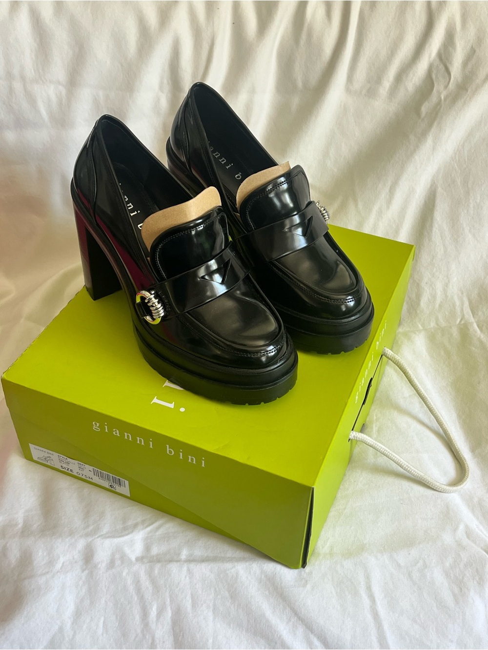 Gianni Bini Black Patent Platform Loafers with Silver Accent